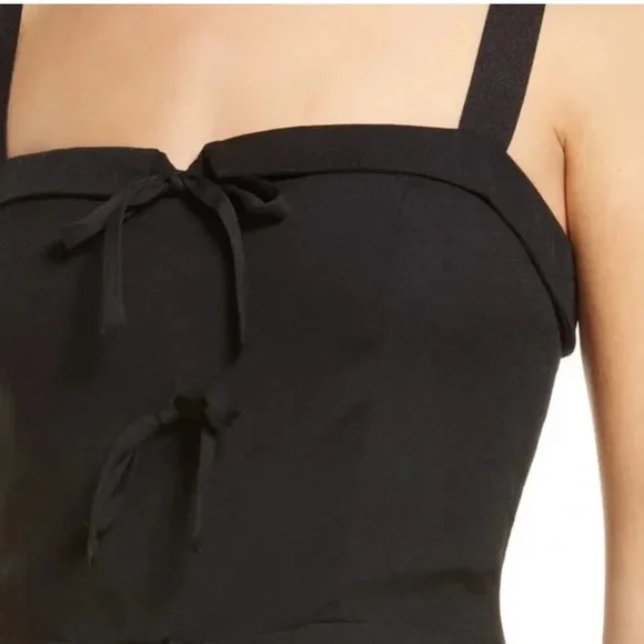 Reformation Black Eddie Tank Straps Midi Crepe Bows Dress Women's Size 10 - Picture 2 of 5